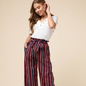 Striped Wide Leg Pants with Pockets